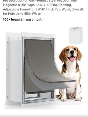 White Wall-Mount Pet Door with Gray Double Magnetic Flaps